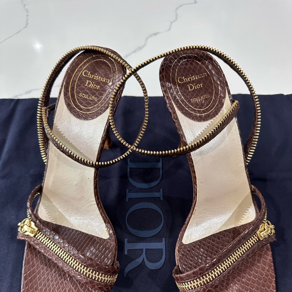 Runway Galliano era Dior exotic skin gold zip heels